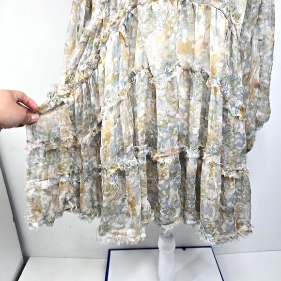 OPT Tuckernuck Olive Green Yellow Tiered Babydoll Boho Dress - Picture 8 of 10